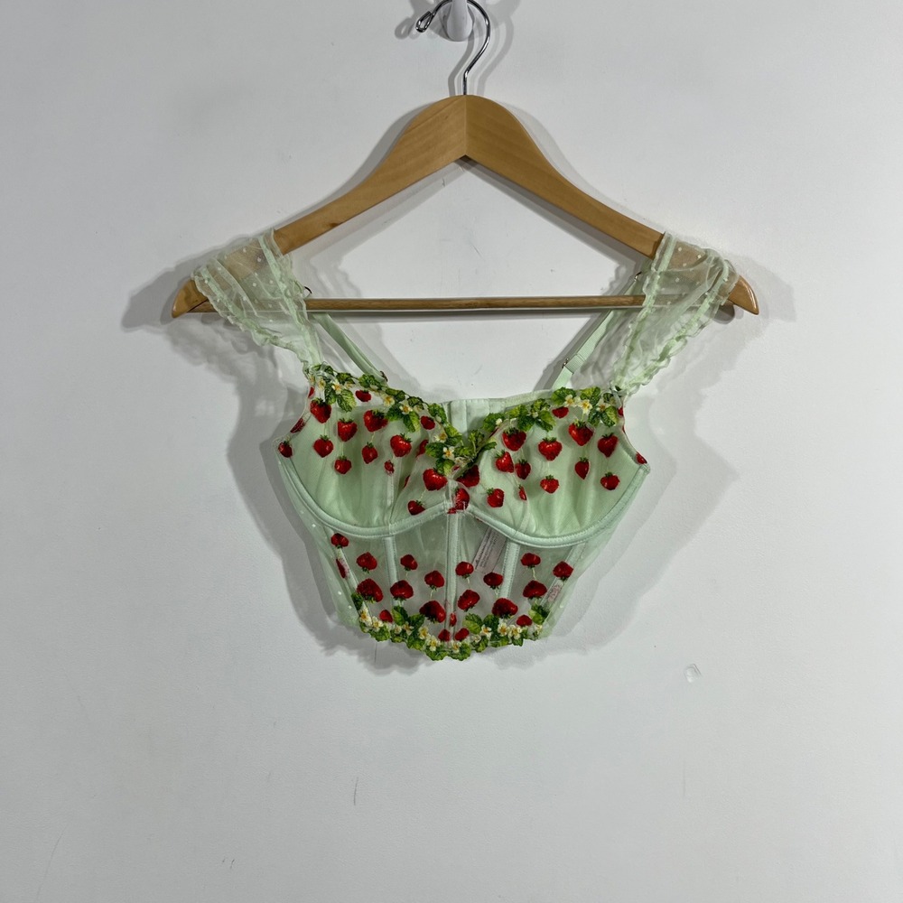 Victoria's Secret Y2K Renfair Strawberry Embroidered Corset Top XS Coquette Boho